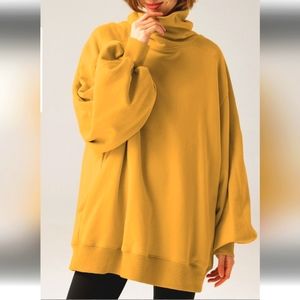 Oversized Turtleneck Puff-Sleeved Sweatshirt (Sunny Yellow) - LIT Activewear
